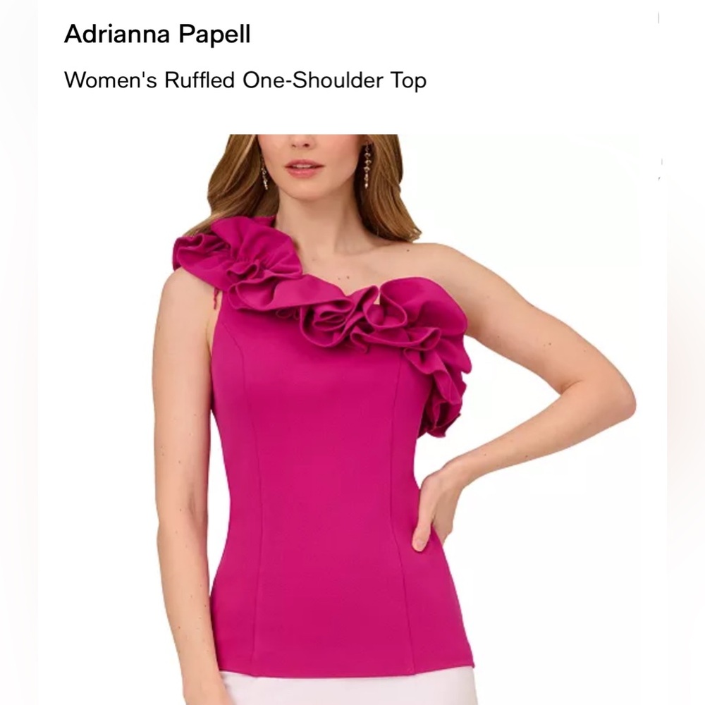 Adrianna Papell Women's Ruffled One-Shoulder Asymmetrical Chic Magenta Top